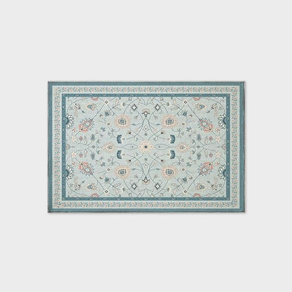 EVERGRACE Area Rugs for Entryway 2x3, Boho Floral Faux Wool Indoor Outdoor Small Rugs, Washable Rugs for Bedroom Bathroom Laundry Doormat, Low Pile Floor Mat Carpet for Home Decor, Pale Blue