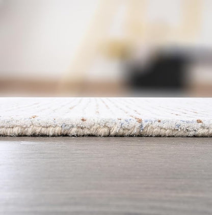 Hand-Tufted 100% Wool Pile Area Rug – Geometric Textured Grid Check Pattern – Thick and Durable Floor Carpet for Bedroom, Living Room, Kids Room, and Dining Area (Light Brown, 8' x 12')