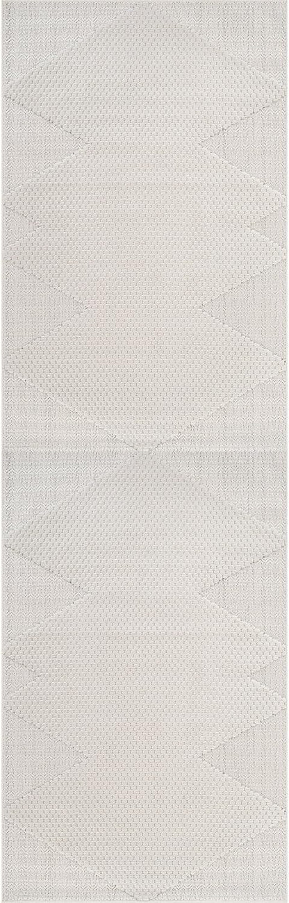 Modern Micro Loop Indoor Runner Rugs for Living Room Bedroom Kitchen Geometric Triangle White 2x7 Luxury Durable Low and High Pile Non-Shedding Stain Resistant Soft Area Carpet 2 x 7