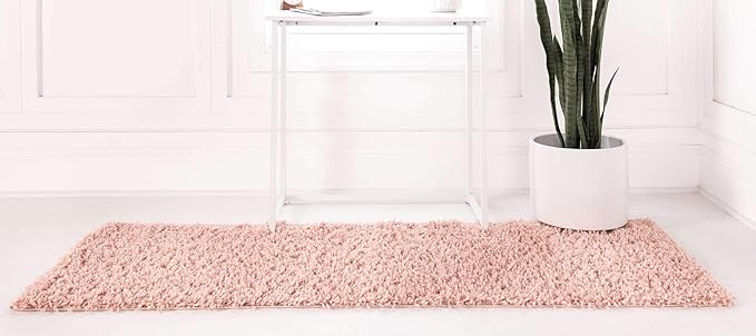 Unique Loom Davos Shag Collection Area Rug - Solid (2' 7" x 10' Runner, Dusty Rose)