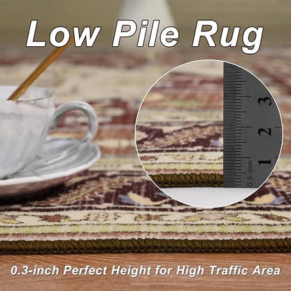 5x7 Mousse Brown Area Rug for Living Room, Machine Washable Rugs with Non-Slip Backing for Bedroom, Vintage Medallion Carpet Dining Room Office Kids Room Decor