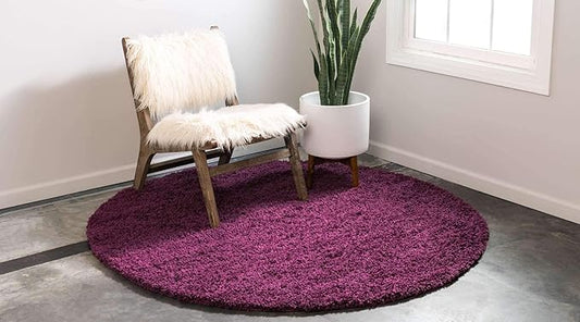 Unique Loom Solid Shag Collection Area Rug (8' Round, Eggplant Purple)