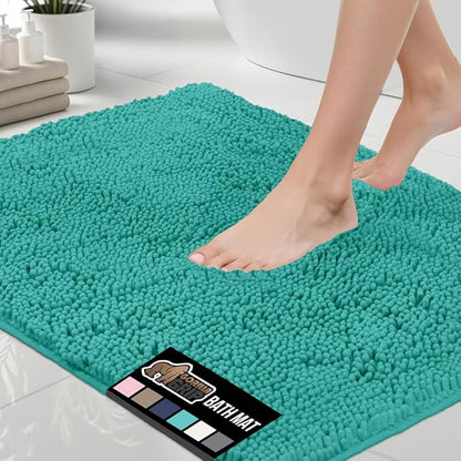 GORILLA GRIP Bath Rug Mat 44x26, Soft Absorbent Chenille, Quick Dry Microfiber Mats, Rubber Backing Washable Shower Floor Rugs, Bathmat Runner, US Designed Bathroom Home Decor Accessories Turquoise