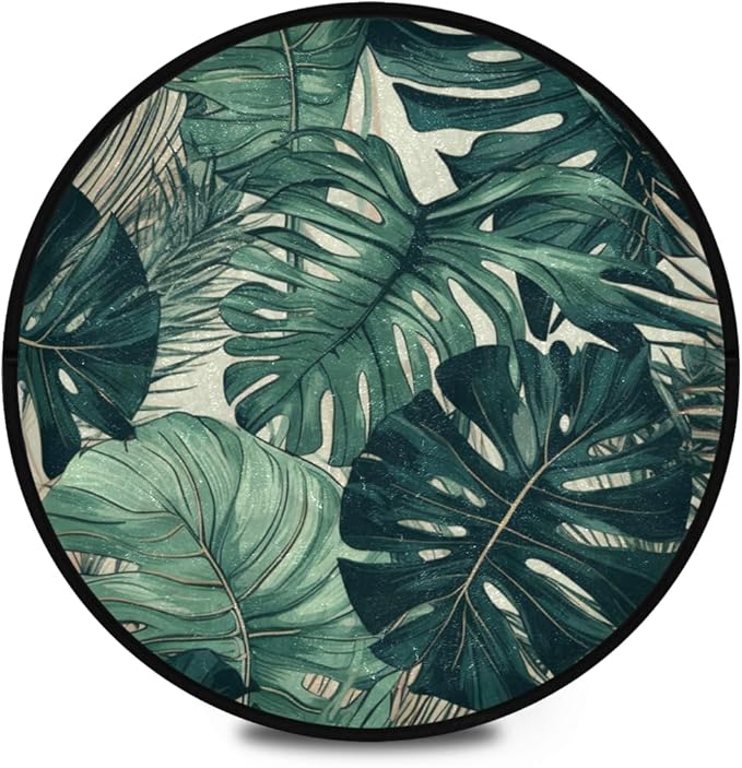 Small Round Area Rug, Washable & Non Slip Soft Rugs for Cozy Home Decor Monstera Leaves Pattern for Living Room, Bedroom, Entryway, Indoor & Outdoor Use