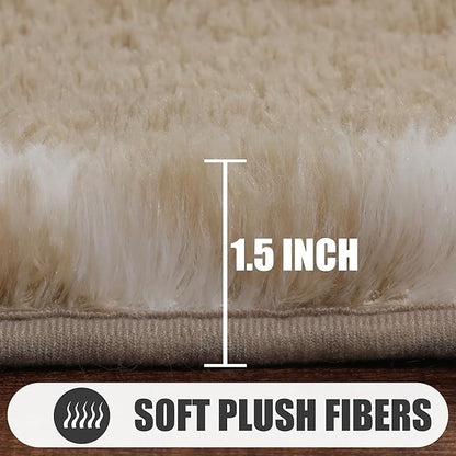 ONASAR Large Area Rugs for Living Room, Fluffy 7x10 Beige and White Thick Floor Rug for Bedroom Home Decor Aesthetic, Soft Fuzzy Shaggy Plush Geometric Carpet for Kids Teen Dorm Classroom Office