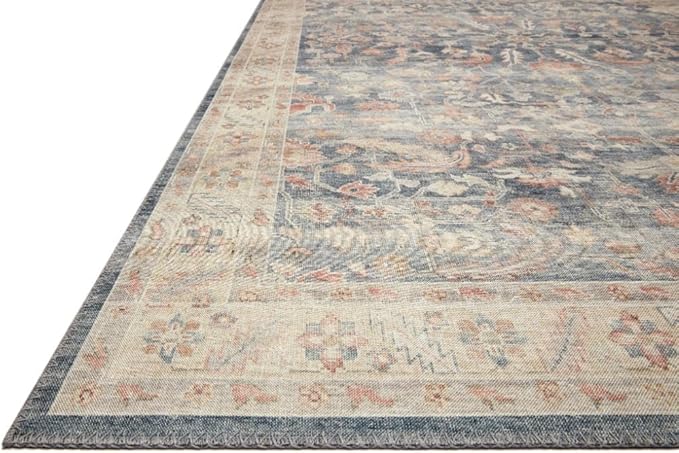 Loloi Hathaway Collection HTH-02 Denim/Multi 3'-6" x 5'-6", .25" Thick Accent Rug, Soft, Durable, Printed, Modern, Low Pile, Non-Shedding, Easy Clean, Living Room Rug