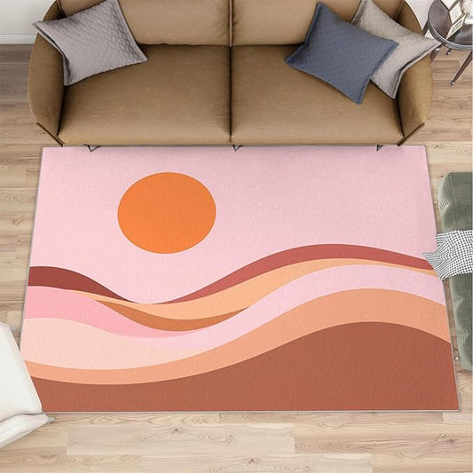 Boho Sun Area Rugs 3x4ft, Minimalist Sunburst Kids Bedroom Rug, Abstraction Deco Bedside Rug Durable Non Slip for Cafe Living Room Under Table Boys Room Decor