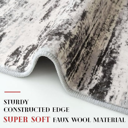 Modern Abstract Hallway Runner Rug, White Black Grey Taupe Washable Kitchen Runner Non-Slip Soft 2x8 Runner Rug Thin Print Faux Wool Carpet for Entryway Bedroom Laundry Room Indoor Home Decor