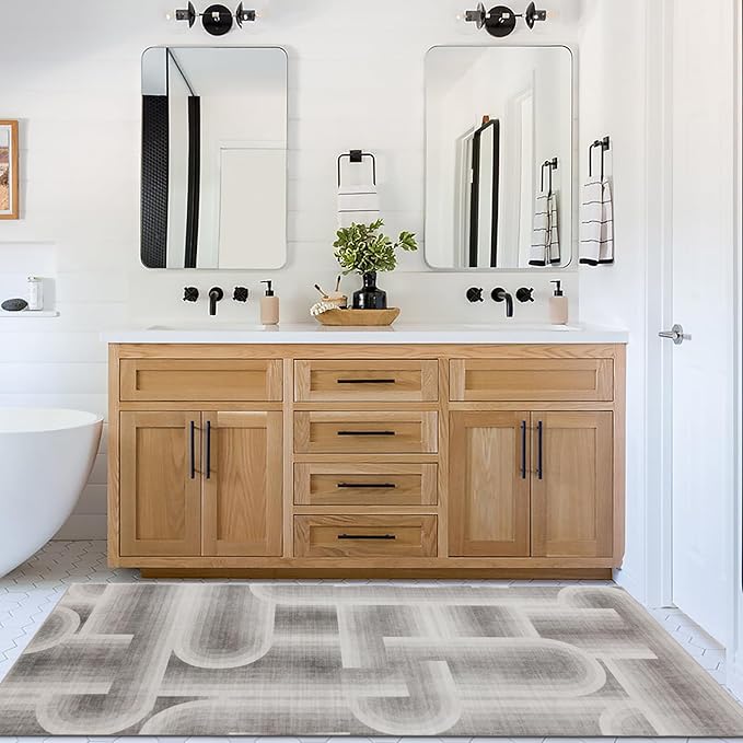 ReaLife Rugs Machine Washable Area Rug Runner - Living Room Bedroom Bathroom Kitchen Entryway Office - Non-Slip Baking Low Pile Stain Resistant Premium - Modern Geometric - Lyra - Beige 2'6" x 8'