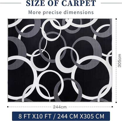 YIHOUSE 8x10 Ft Area Rugs, Concentric Circle Carpet Washable Rug, Black and White Geometric Design Rug for Grand Rooms, Master Bedrooms, Dining Room, Nursery, Home Office Decor, Nonslip Non-Shedding
