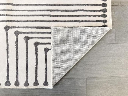 GLN Rugs Contemporary Collection - Machine Washable Area Rug, Contemporary Washable, Non Slip, Low Pile Chenille Rug, Living Room, Bedroom, Kitchen Rug (5' x 7' Black Beige)
