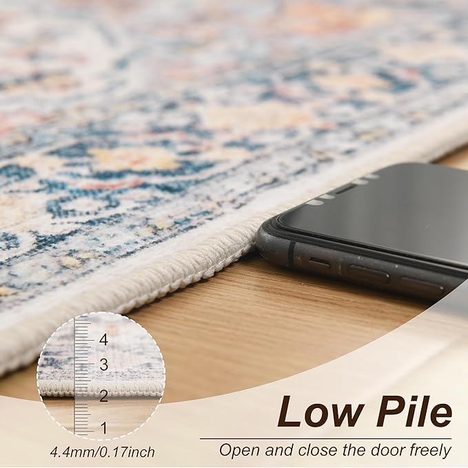 XWZO Washable Hallway Runner Rug 2x8ft — Non-Slip Low Pile Area Rug with Rubber Backing, Spill Resistant Soft Vintage Floor Carpet Runner for Kitchen Entryway Doorway Bedroom Corridor, Colorful