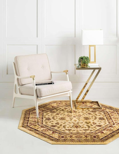 Unique Loom Voyage Collection Traditional Oriental Classic Area Rug (7' 11 x 7' 11 Octagonalal, Ivory/Gold)