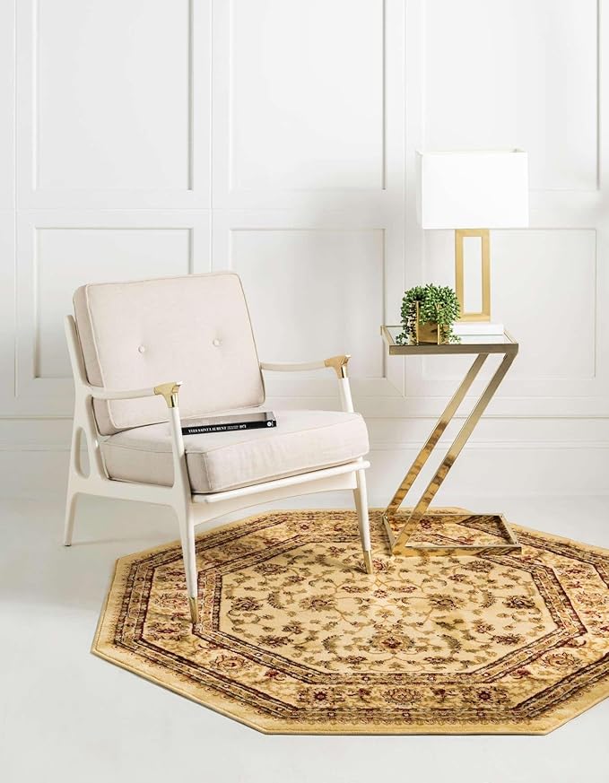 Unique Loom Voyage Collection Traditional Oriental Classic Area Rug (5' 0 x 5' 0 Octagonalal, Ivory/Gold)