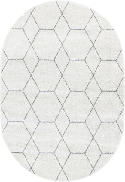 Unique Loom Trellis Frieze Collection Area Rug - Geometric (4' x 6' Oval, Ivory/ Gray)
