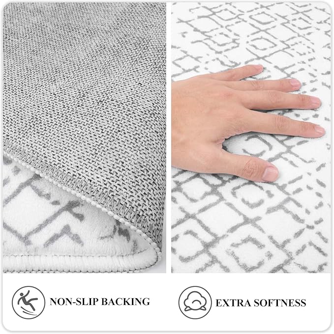 Lahome Moroccan Kitchen Runner Rug - 2x8 Non-Slip Washable Hallway Rug Runner Ultra-Thin Soft Throw Bathroom White Print Distressed Carpet for Entryway Laundry Room Living Room