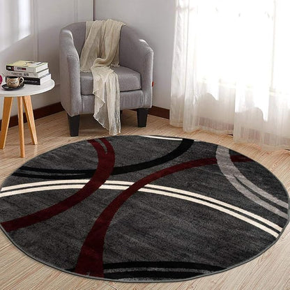 Rugshop Modern Wavy Circles Design Non-Shedding Round Rug, Carpet for Dining Room or Living Room, Red, 6'6" Round