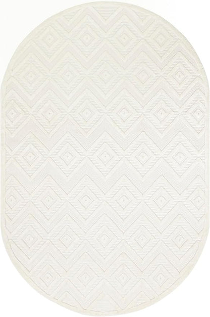 Nourison Home Versatile Ivory White 6' x 9' Oval Area Rug - Easy Clean, Non Shedding, Bed Room, Living Room, Dining Room, Kitchen (6' x 9' Oval)
