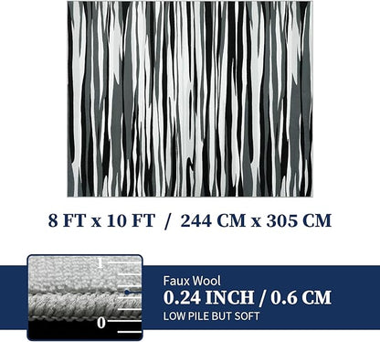 YIHOUSE 8×10 Ft Area Rugs for Living Room: Modern Abstract Black Grey and White Rug - Nonslip Washable Striped Rug for Bedroom Dining Room Office Playroom Nursery Home Decor