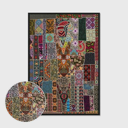 Vintage Boho Area Rugs Multicolor Ethnic Style Geometric Splicing Carpets Bedroom Living Room Kitchen Floor Mats Indoor Outdoor Non-Shedding Runner Rug Home Décor Carpet 3.2' X 6.5'