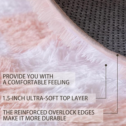 4x6 Area Rugs for Living Room Bedroom, Soft Fluffy Shaggy Bedside Rug, Indoor Floor Carpet for Kids Playroom, Dorms, Nursery Rooms, Home Decor (Pink & White 4'x6')