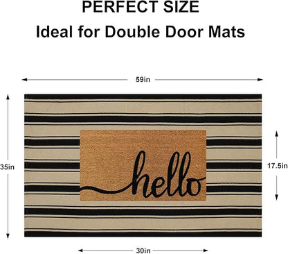 Striped Outdoor Rug 3'x5', Cotton Hand Woven Rug Front Door Mat,Washable Reversible Layered Door Mats, Foldable Front Porch Rug for Entryway/Home Entrance/Farmhouse(Black and Tan)