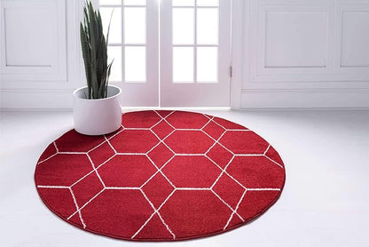 Unique Loom Trellis Frieze Collection Area Rug - Geometric (8' Round, Red/ Ivory)