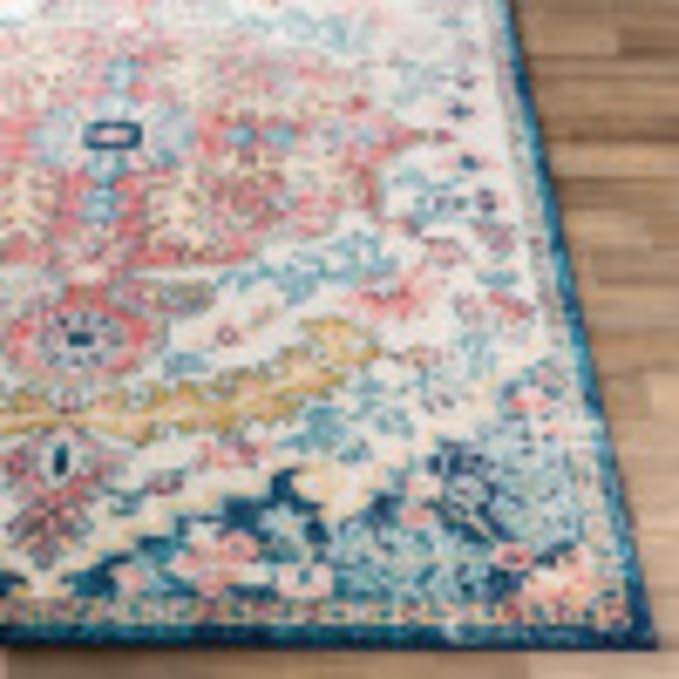 Livabliss Area Rugs - 3x10 Odelia Vintage Boho Aqua Burgandy Blue Runner Area Rug for Living Room Bedroom - Floral Medallion Stain Resistant Carpet for Kitchen, Nursery, Office (2'7" x 10', Runner)
