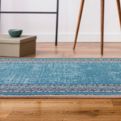 Antep Rugs Alfombras Bordered Modern 2x5 Non-Slip (Non-Skid) Low Pile Rubber Backing Kitchen Area Runner Rug (Turquoise Blue, 2' x 5')