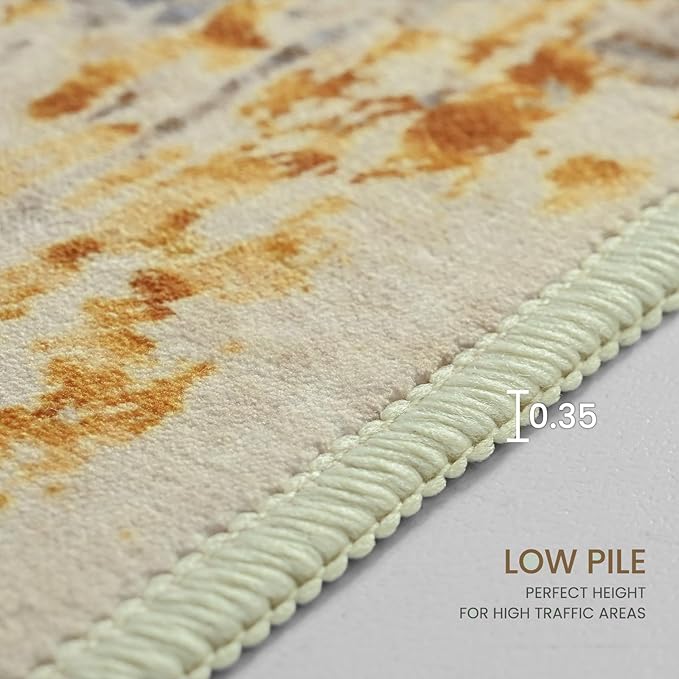 Entryway Rug 3x5 Beige Bedroom Area Rug Washable Non Slip Abstract Boho Rugs for Indoor Entry, Kitchen, Classroom, Bathroom, Kids Girls Room, Office, College Dorm Small Carpet