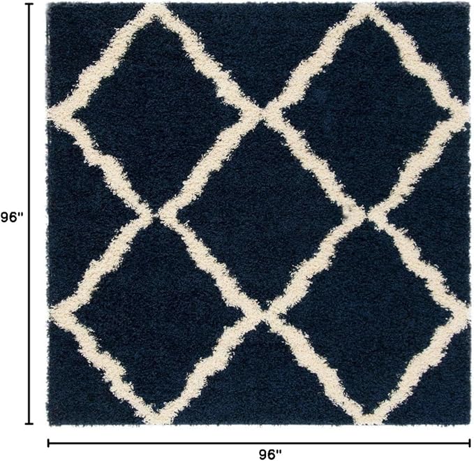 SAFAVIEH Dallas Shag Collection Area Rug - 8' Square, Navy & Ivory, Trellis Design, Non-Shedding & Easy Care, 1.5-inch Thick Ideal for High Traffic Areas in Living Room, Bedroom (SGD257N)