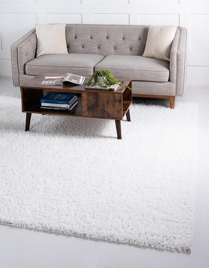 Unique Loom Davos Shag Collection Area Rug - Solid (5' 3" Square, White/ Ivory)