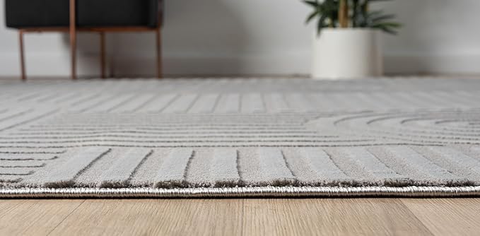 Annabel Modern Geometric Area Rug for Living Room, 8x10 Contemporary Arched Linear Large Gray Rug, Stain Resistant Non-Shedding Carpet for Bedroom, Dining Room or Kitchen (8' x 10', Gray)