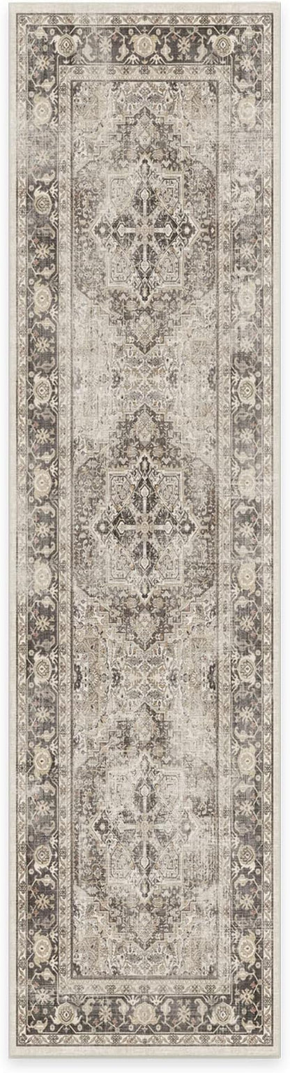 RUGGABLE Washable Vintage Runner Rug – Kamran Hazel 2.5x10, Stain-Resistant, Non-Slip Hallway Runner – Machine Washable Rug for Hallway, Entryway, Living Room & Kitchen–with Standard Pad