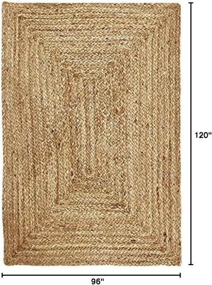 KEMA Jute Braided Area Rug, 8x10 Feet (96x120 Inches) - Rustic Vintage Braided Reversible Rectangular Rug, Shag Rugs for Bedroom, Jute Kitchen, Living Room, Floor