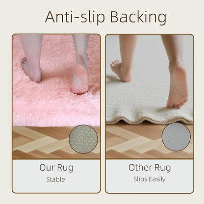 6x9 Solid Fluffy Pink Area Rug – Washable, Durable, Large Bedroom Rug, Non-Slip High Pile Shag Rugs for Living Room, Kids Room, Sofa Coffee Table, Nursery Rooms, Soft Indoor Floor Carpet