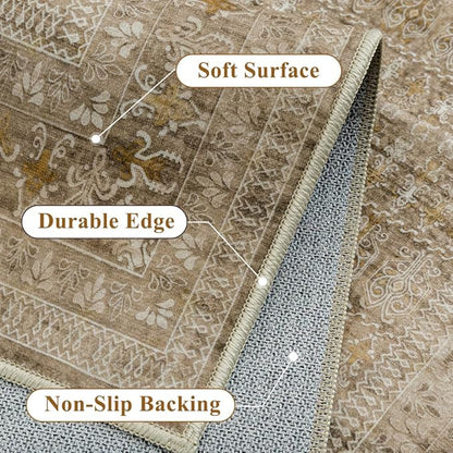Brown 6x9 Area Rug for Living Room Washable Vintage Distressed Large Carpet Bedroom Low Pile Non Slip Indoor Soft Retro Throw Accent Rug Office Kitchen Bathroom Dining Room