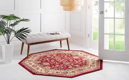 Unique Loom Sialk Hill Collection Area Rug - Washington (5' 3" Octagon Burgundy/Cream)