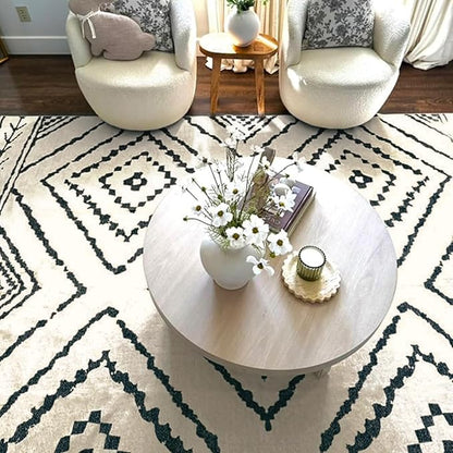 Area Rug 3x5 Rug Machine Washable Non-Slip Low Pile Print Pattern Western Rug for Living Room Bedroom Entryway Tribal Series -Navywhite/Black