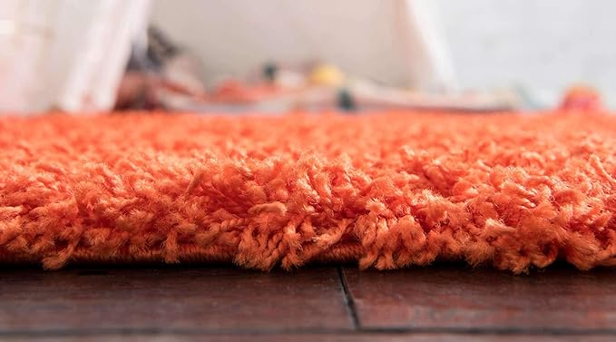 Unique Loom Solid Shag Collection Area Rug (2' 6" x 19' 8" Runner, Tiger Orange)