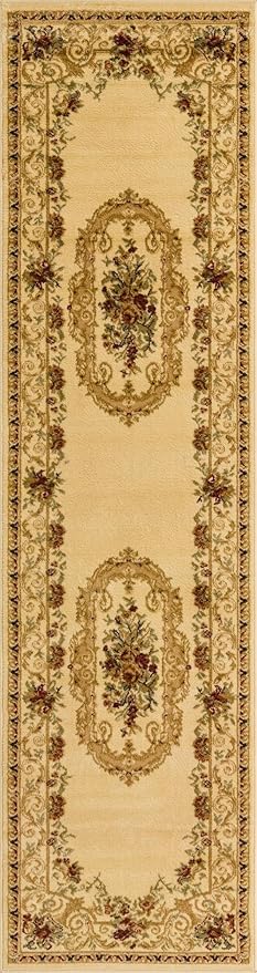 Rugs.com Chateau Collection Rug – 10 Ft Runner Cream Medium Rug Perfect for Hallways, Entryways