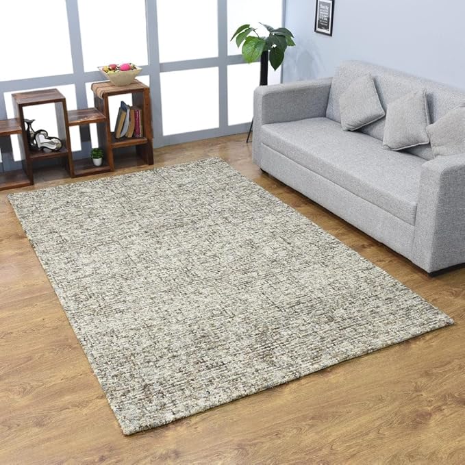 Hand Tufted Wool ECO-Friendly Area Rugs - 4'x6', Rectangle Shape, Dark Brown & Beige, Solid Plain Design, High Pile Handmade Area Rugs for Living Room, Bed Room (KWC111)