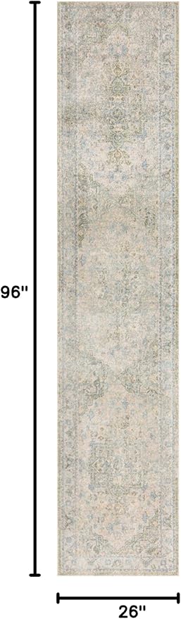 Nourison Home Astra Machine Washable Blue Green 2'2" x 8' Area Rug - Easy Clean, Non Shedding, Bed Room, Living Room, Dining Room, Kitchen (8' Runner)