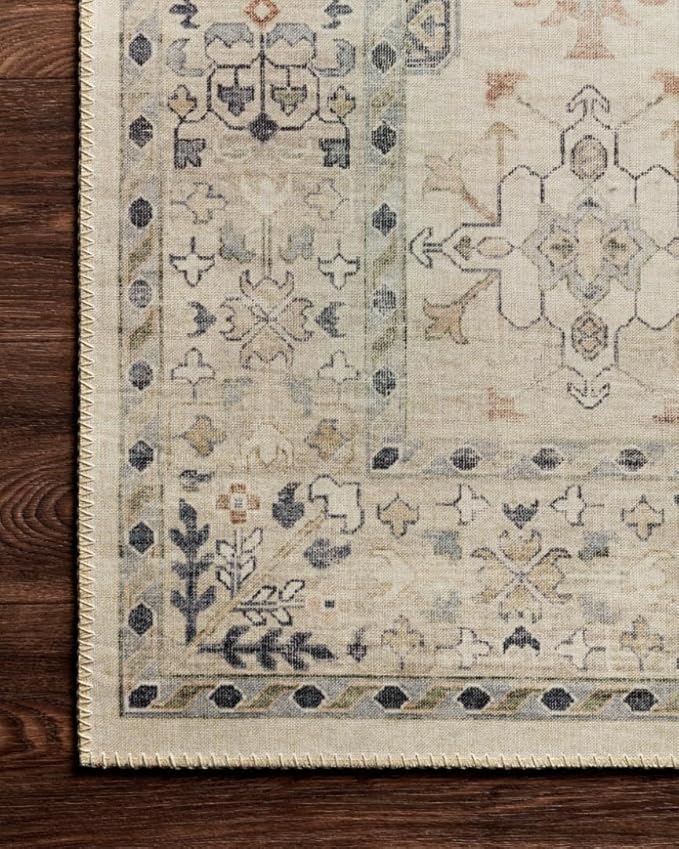 Loloi Hathaway Collection HTH-04 Beige/Multi 3'-6" x 5'-6", .25" Thick Accent Rug, Soft, Durable, Printed, Modern, Low Pile, Non-Shedding, Easy Clean, Living Room Rug