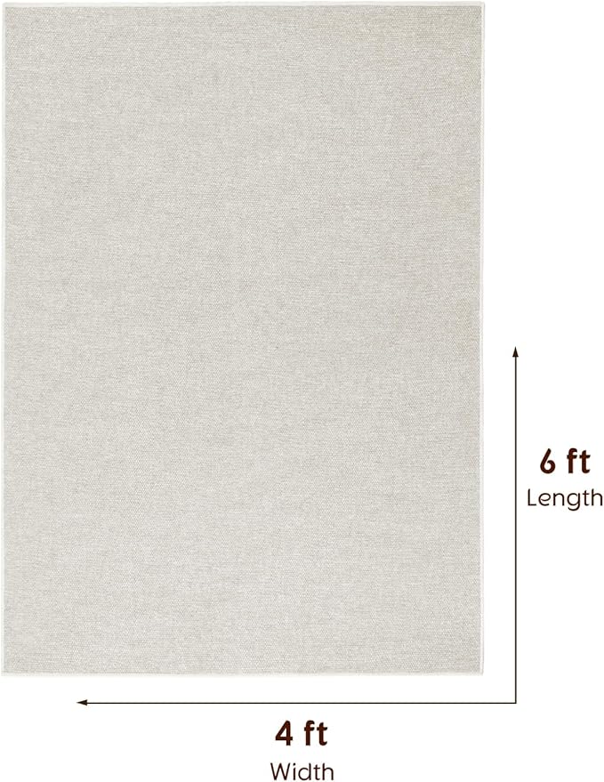 LBRO2M Easy Jute Solid Area Rug 4X6 Washable Rugs for Living Room Bedroom Natural Jute Look Indoor Outdoor Rug Durable, Solid Non Shedding Eco Friendly (4X6 Light Ivory)