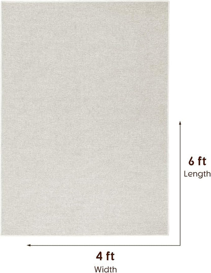 LBRO2M Easy Jute Solid Area Rug 4X6 Washable Rugs for Living Room Bedroom Natural Jute Look Indoor Outdoor Rug Durable, Solid Non Shedding Eco Friendly (4X6 Light Ivory)