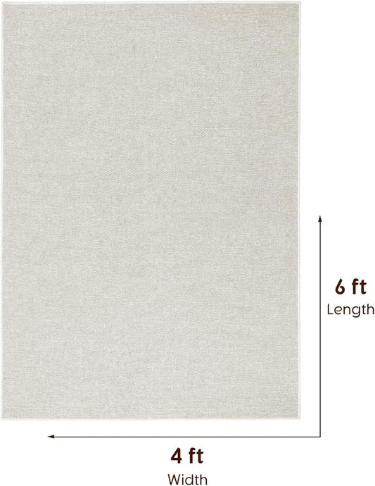 LBRO2M Easy Jute Solid Area Rug 4X6 Washable Rugs for Living Room Bedroom Natural Jute Look Indoor Outdoor Rug Durable, Solid Non Shedding Eco Friendly (4X6 Light Ivory)