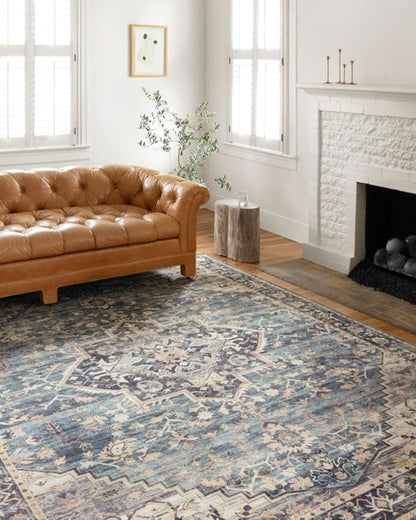 Loloi Hathaway Collection HTH-01 Navy/Multi 2'-0" x 5'-0", .25" Thick Accent Rug, Soft, Durable, Printed, Modern, Low Pile, Non-Shedding, Easy Clean, Living Room Rug