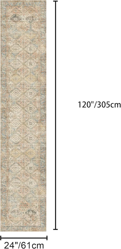 Bavni 2x10 Runner Rug Non Slip, Machine Washable Rug Runners for Hallways, Vintage Distressed Print Kitchen Runner, Low Pile Lightweight Carpet for Entryway Laundry Bedroom Bathroom Wood Brown