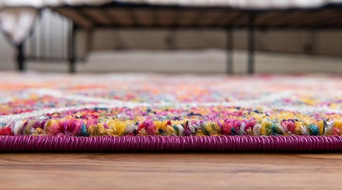 Rugs.com Lattice Frieze Collection Rug – 7' Round Multi Medium Rug Perfect for Kitchens, Dining Rooms